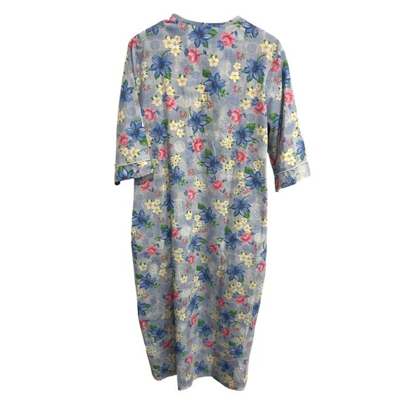 Vtg Anthony Richards Floral Housecoat Embroidered Yoke Pockets Zip Front Size M - Picture 2 of 10